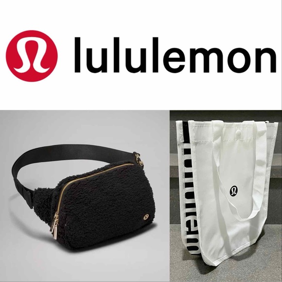 LULULEMON Everywhere Belt Bag Large 2L Fleece,Black/Gold, NWT+FREE shopping Bag - Picture 1 of 8